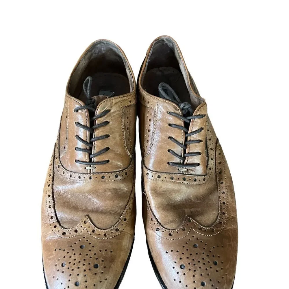 Johnston & Murphy Brown Leather Wingtip Oxford Dress Shoes Men's Size 9‎
